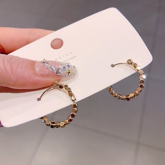 Any 2/$20! Gold Cubical Bead Hoop Earrings - Picture 3 of 8